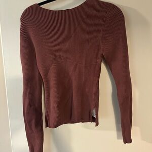 Zara Ribbed Long Sleeve Top in Burgundy